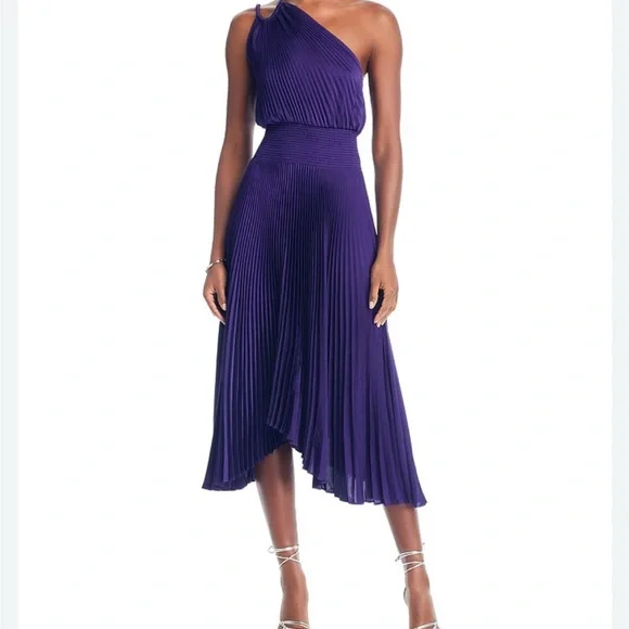 A.L.C. Ruby Pleated One Shoulder Dress size 8 - Picture 3 of 12